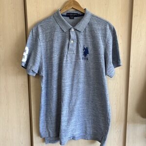 U.S. Polo Assn. Shirt Mens XL Heather Blue Short Sleeve Polo Pig Pony Logo